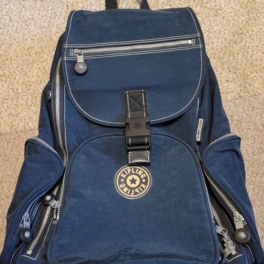 Kipling Alcatraz Dark Blue Rolling Backpack With Telescoping Handle